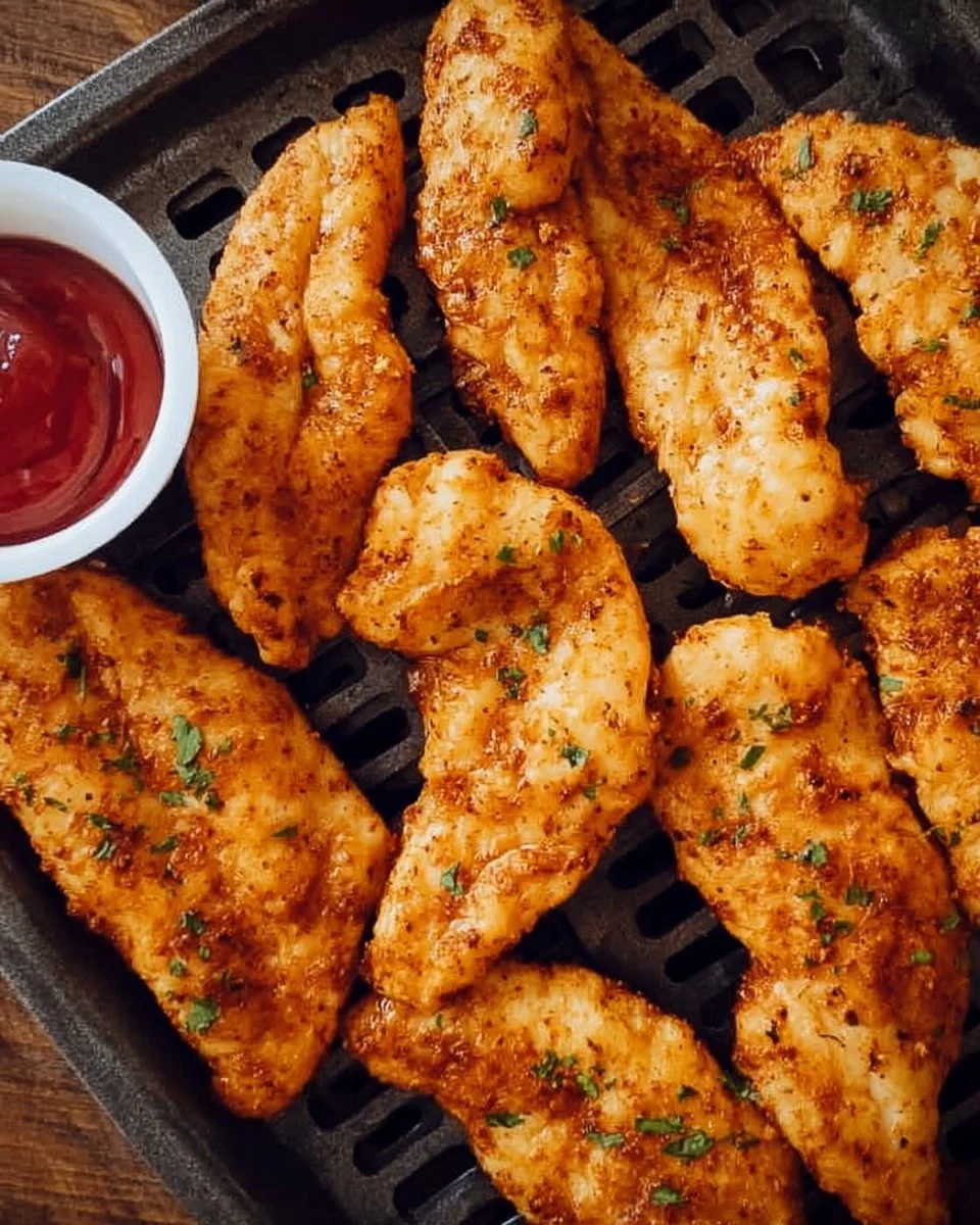 Crispy air fryer chicken tenders with no breading, healthy and delicious meal option