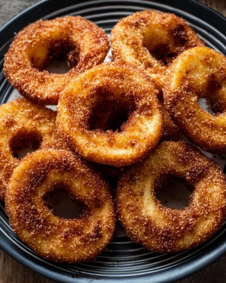 Air Fryer Cinnamon Apple Rings served on a plate with a sprinkle of cinnamon