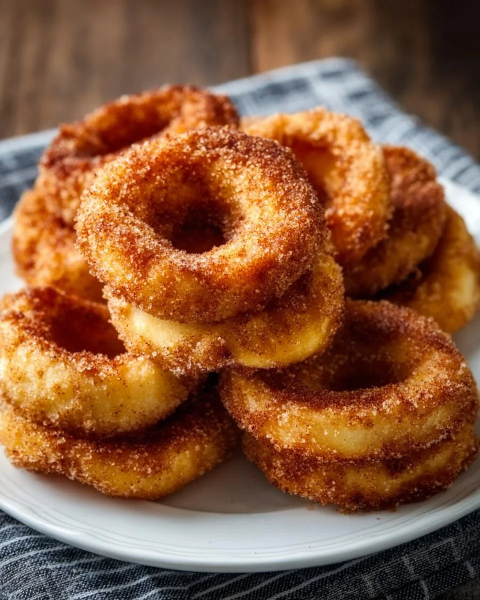 Delicious Air Fryer Cinnamon Apple Rings served on a plate.