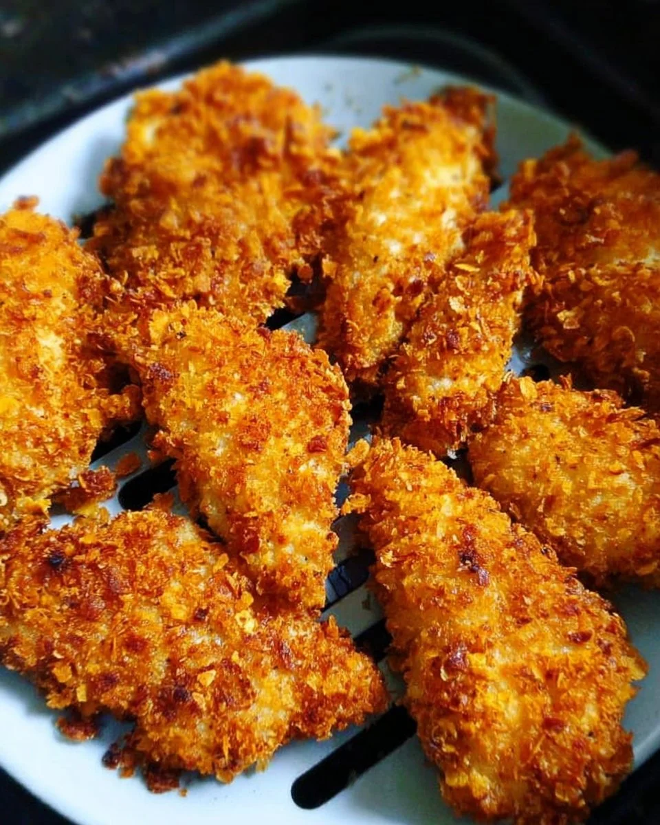Air Fryer Cornflake Chicken dish served on a plate with vegetables