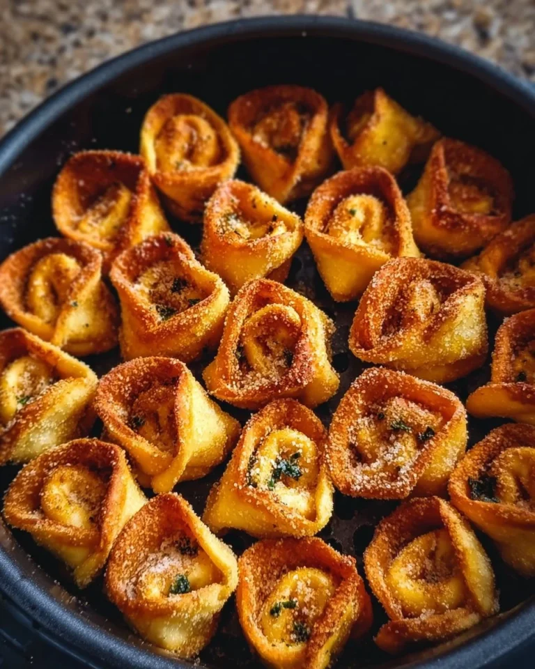 Air Fryer crispy tortellini served with dipping sauce on a plate