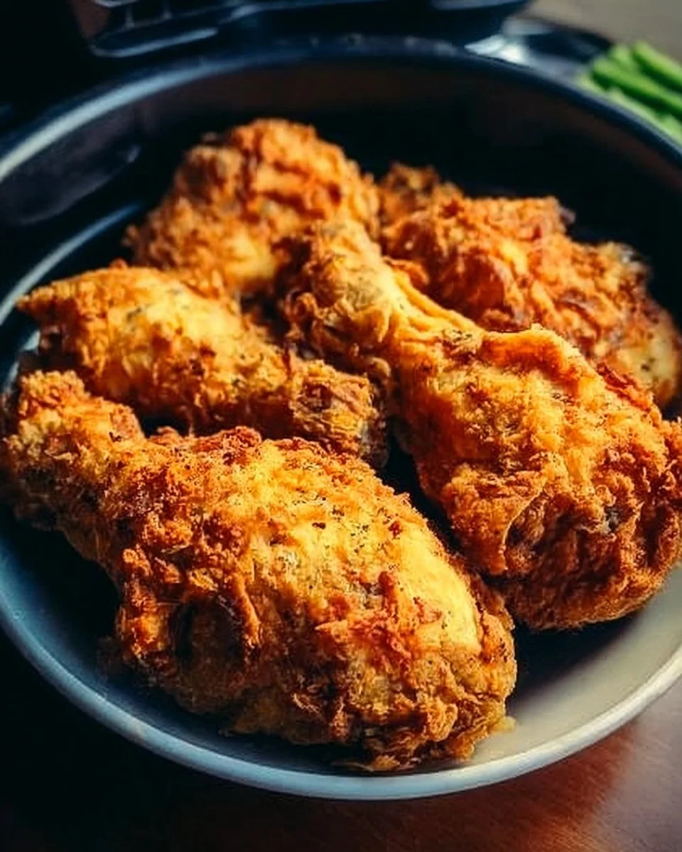 Crispy air fryer fried chicken served on a plate with dipping sauce