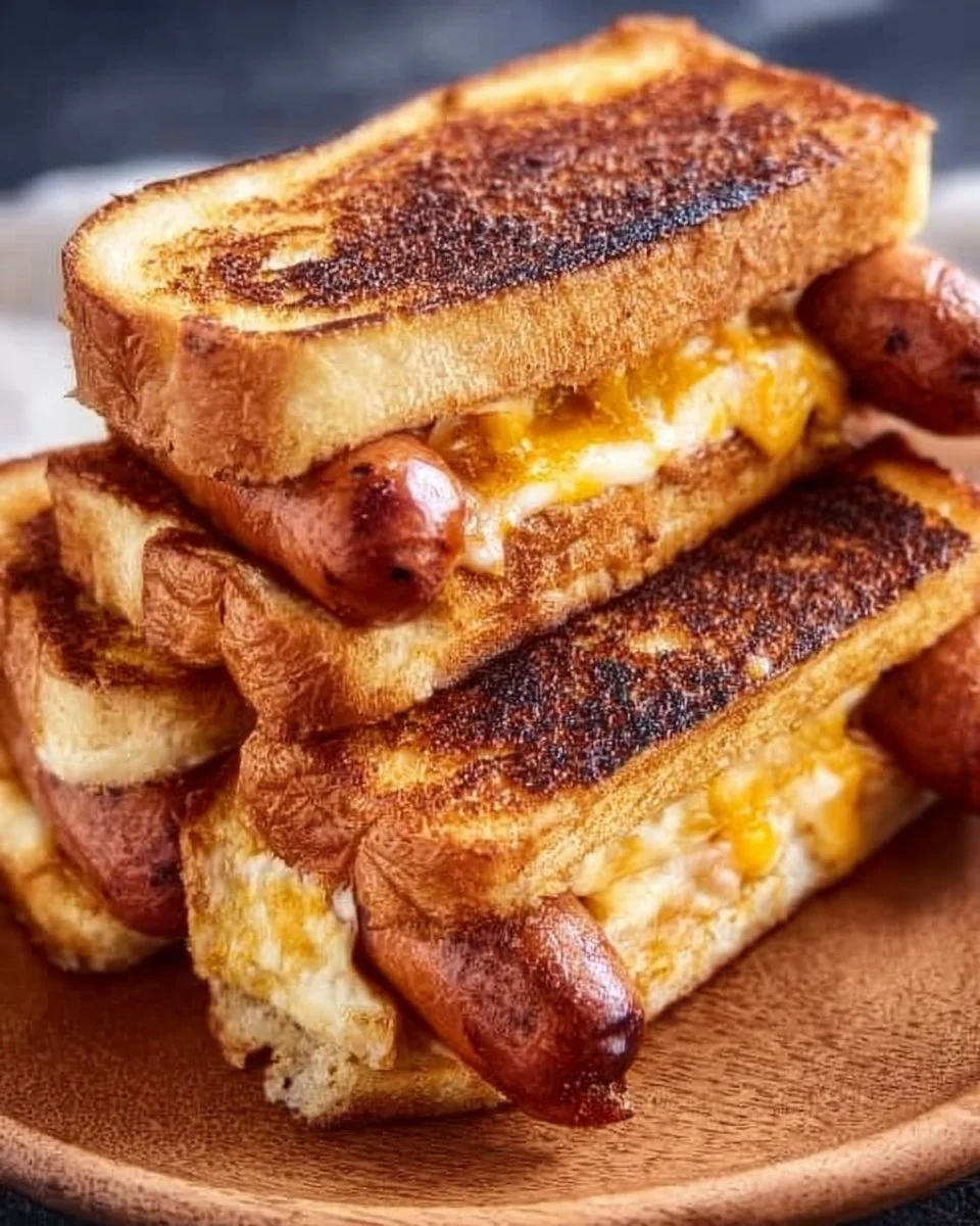 Delicious air fryer grilled cheese hot dogs with crispy bread and melted cheese
