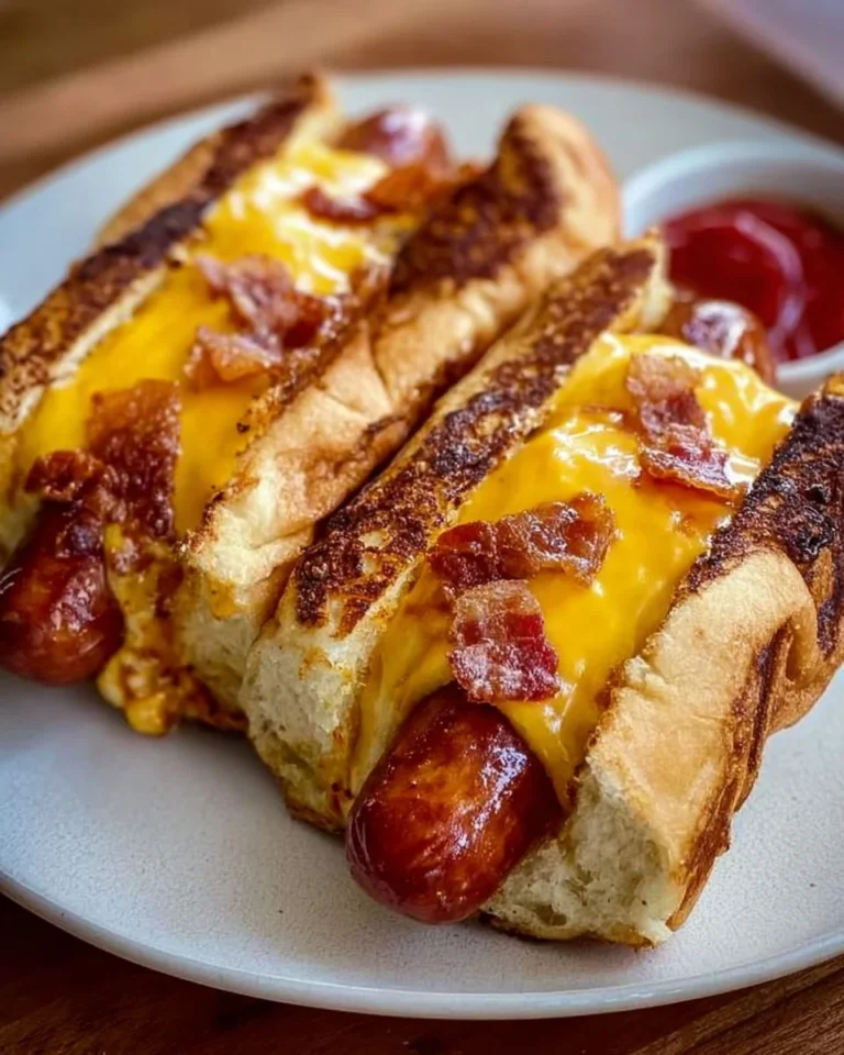 Delicious air fryer grilled cheese hot dogs served on a plate with toppings.