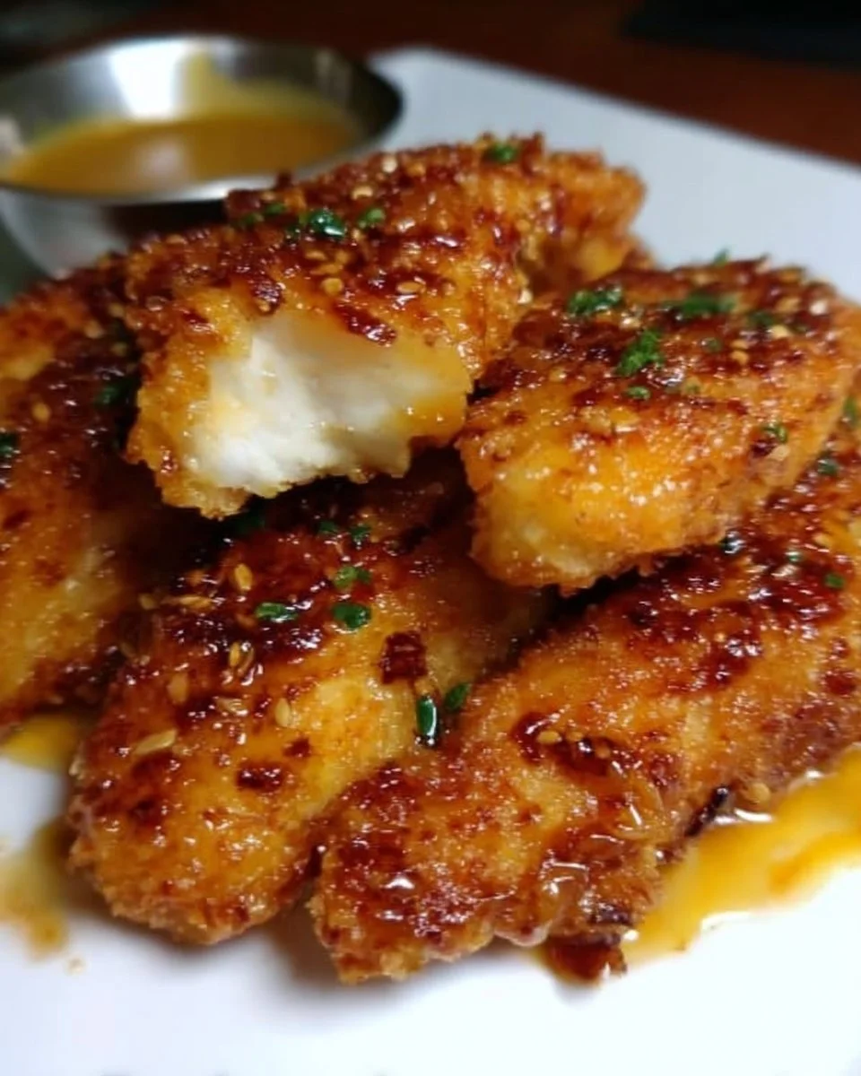 Air Fryer Honey Butter Garlic Chicken Tenders served on a plate