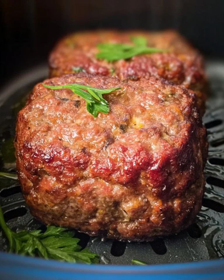 Delicious air fryer mini meatloaf served on a plate with vegetables