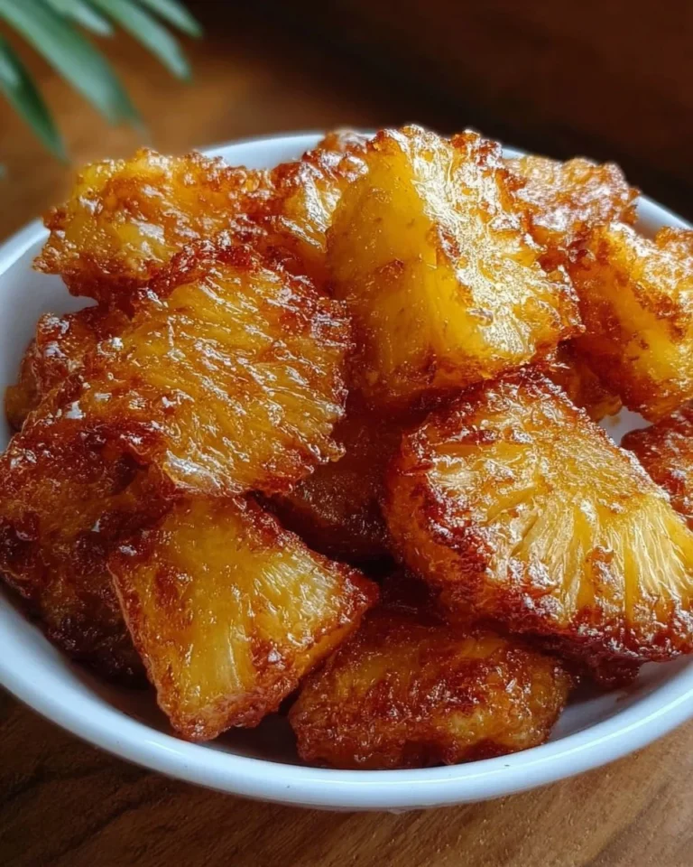 Delicious air fryer pineapple chunks served on a plate