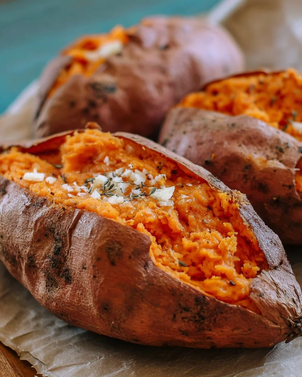 Air fryer whole sweet potatoes cooked to perfection