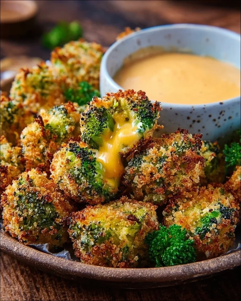 Crispy air fryer broccoli cheddar poppers served on a plate.