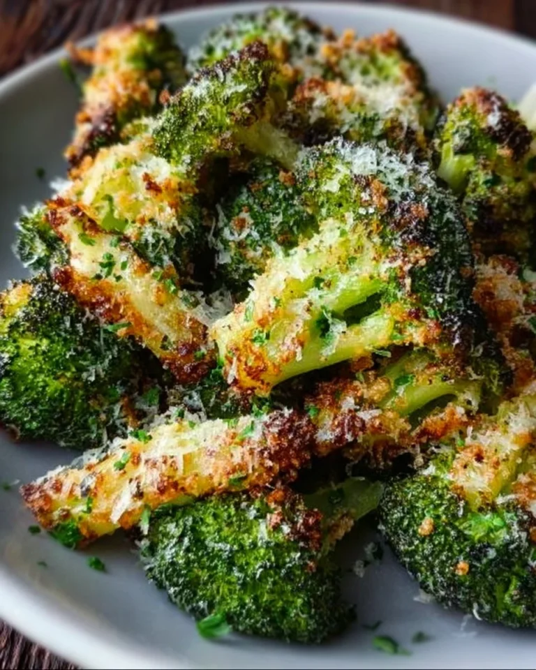Crispy air fryer broccoli with parmesan cheese served in a bowl