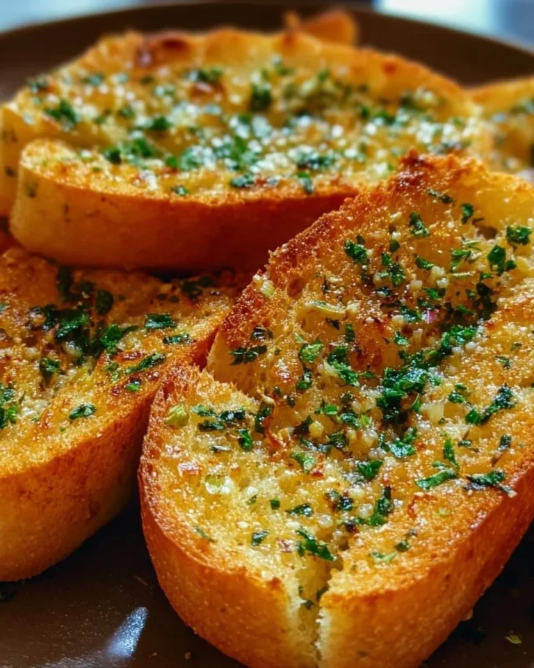 Crispy air fryer garlic bread served on a plate with herbs