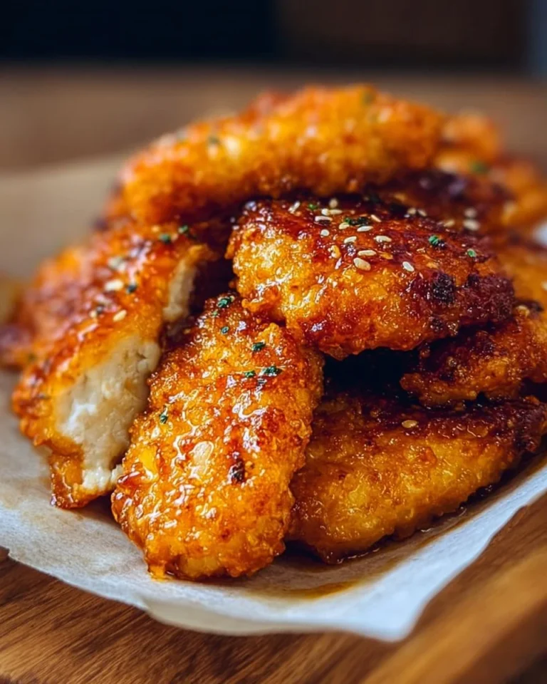 Crispy air fryer honey garlic chicken garnished with herbs and served on a plate.