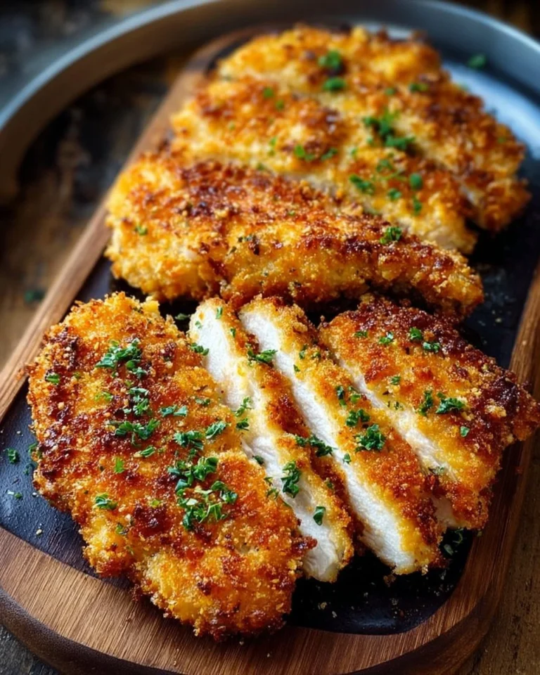 Crispy Air Fryer Parmesan Crusted Chicken served on a plate with herbs