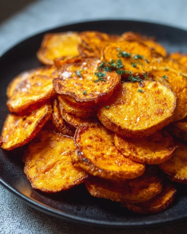 Crispy air fryer sweet potato slices served on a plate