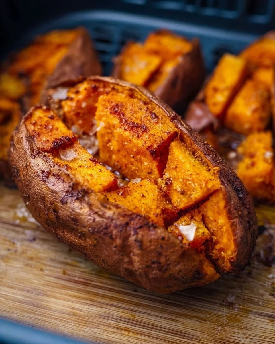 Crispy baked sweet potatoes air-fried to perfection