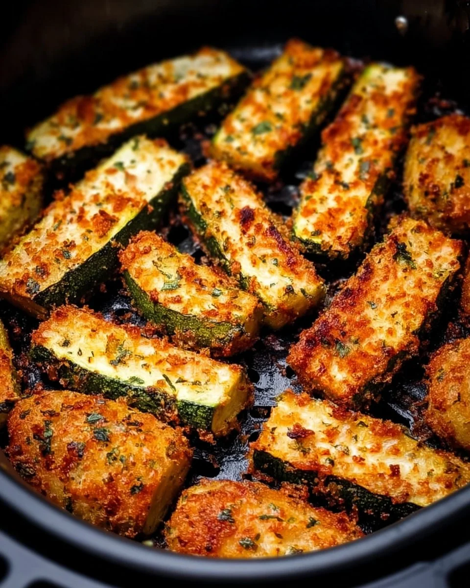 Crispy parmesan air fryer zucchini with a golden brown crust