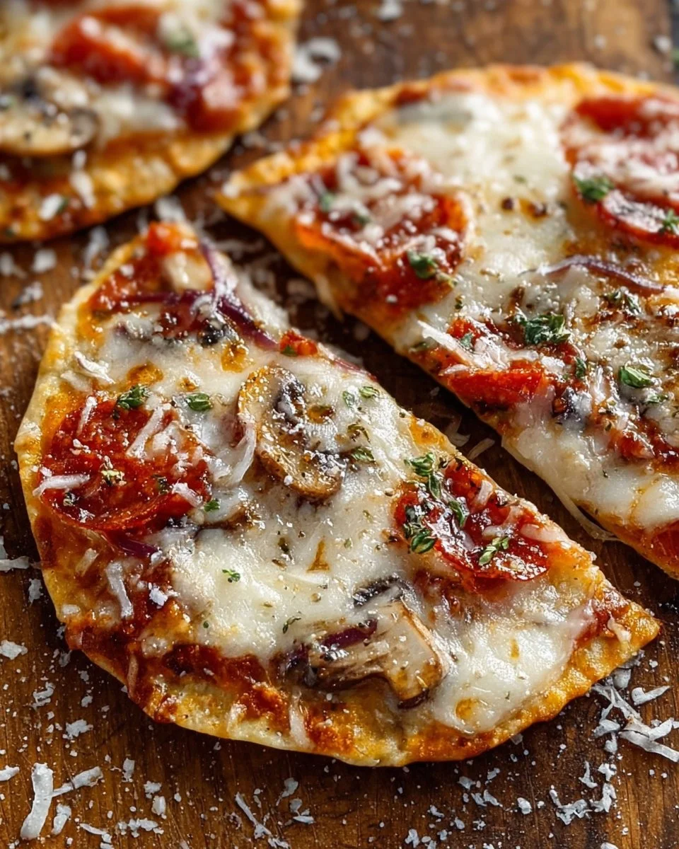 Air fryer tortilla pizza topped with cheese and vegetables