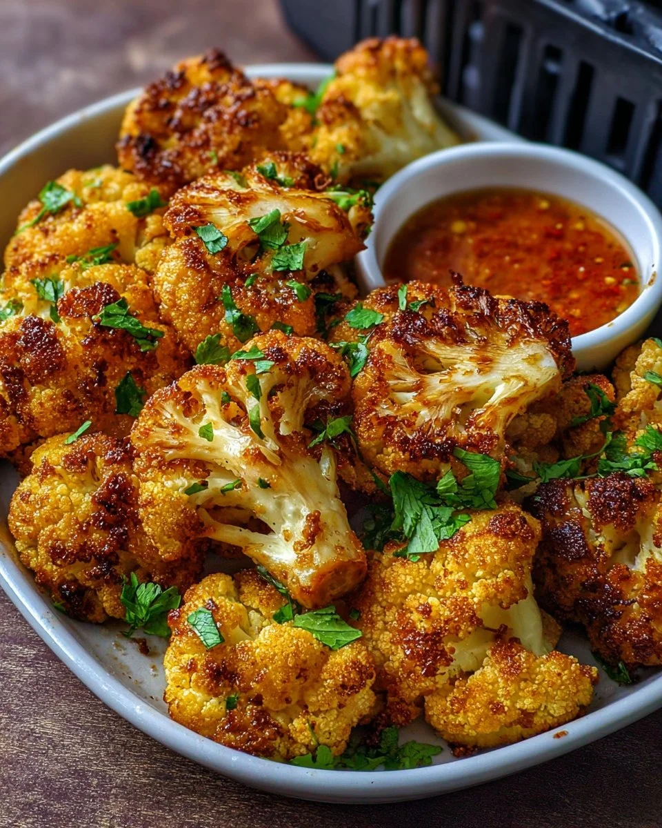 Air fryer Bang Bang Cauliflower recipe with crispy coating and flavorful sauce