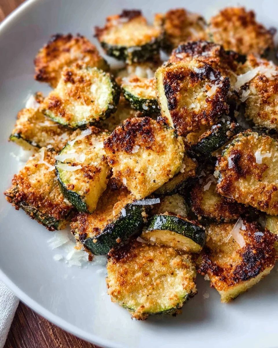 Delicious air fryer zucchini with parmesan cheese, no breading, served on a plate