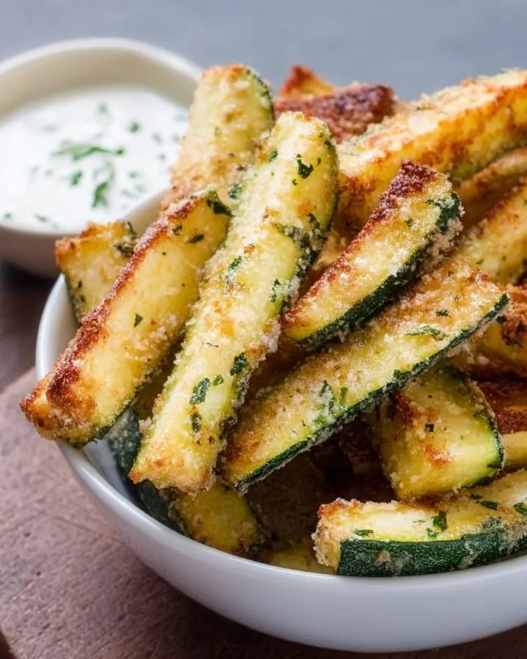 Crispy air fryer zucchini fries served on a plate