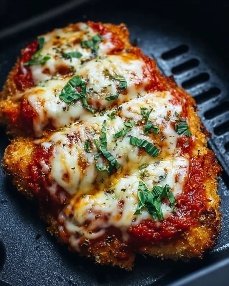 Healthy air fryer chicken parmesan served with a side salad and pasta