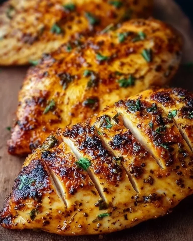 Juicy air fryer chicken breasts ready to serve with fresh herbs