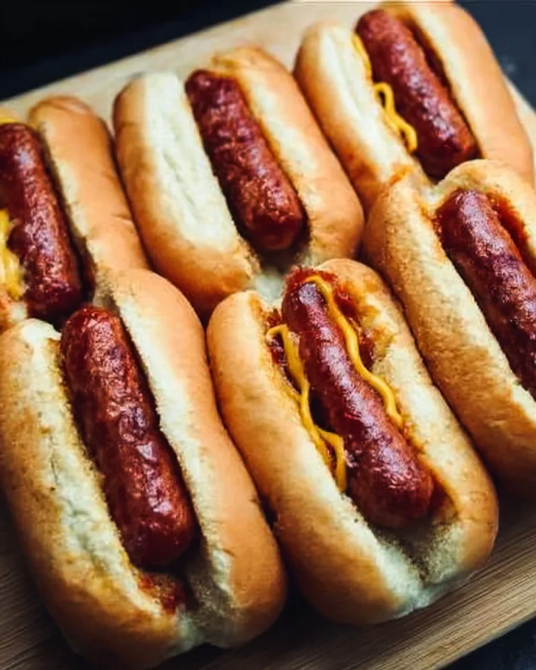 Juicy air fryer hot dogs served with toppings on a plate