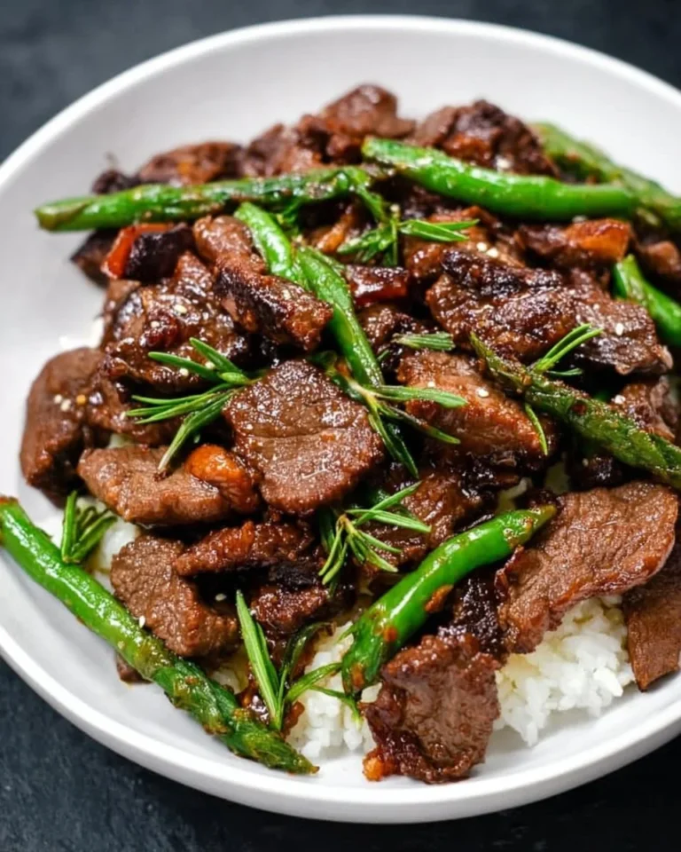 Delicious Keto Air Fryer Mongolian Beef served with vegetables