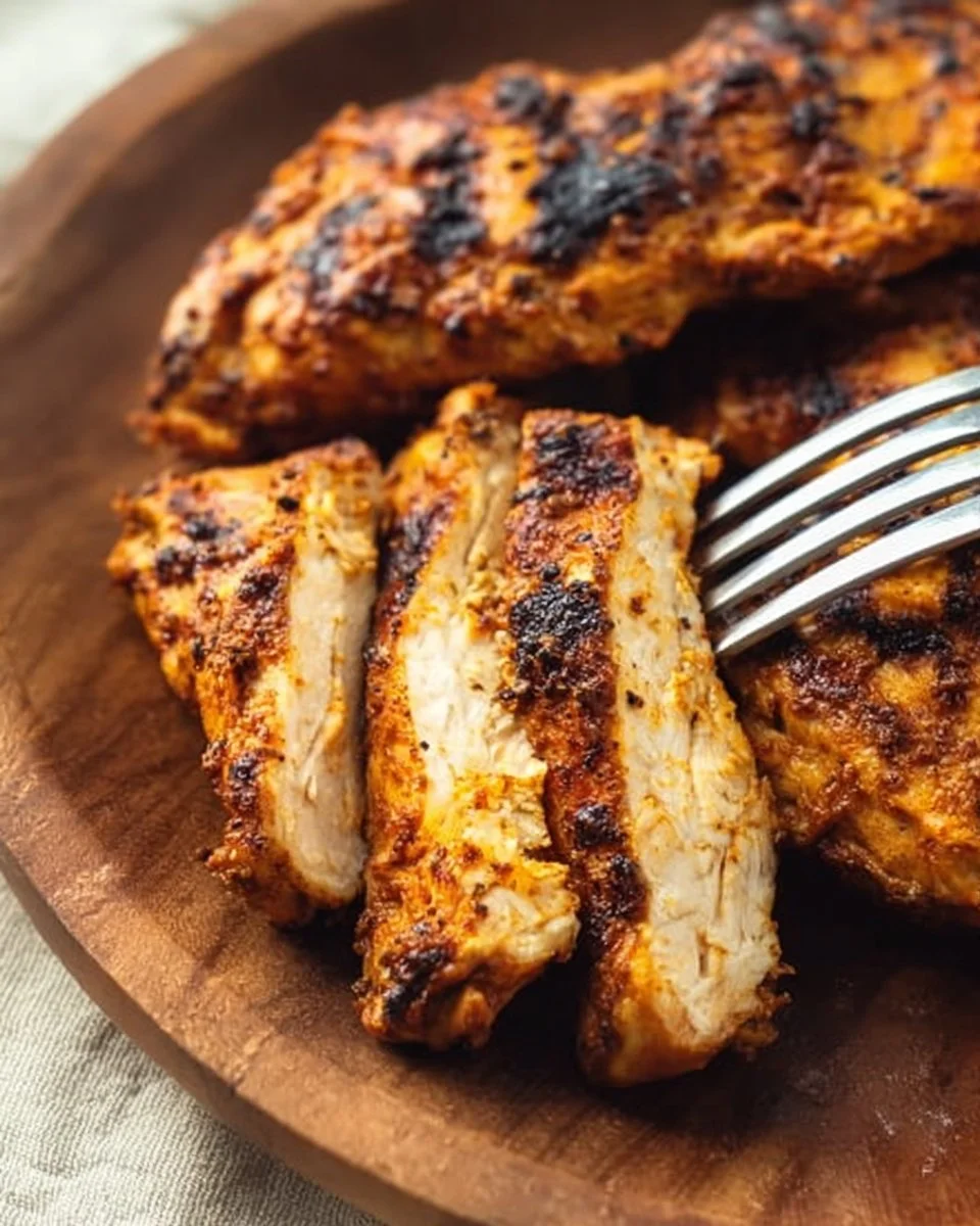 Juicy and tender air fryer grilled chicken on a plate
