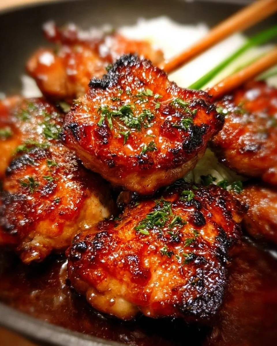Sweet Chili Glazed Thai Boneless Chicken Thighs plated with vegetables