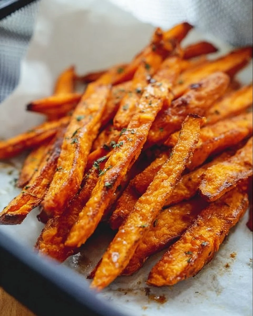 Crispy air fryer sweet potato fries served in a bowl