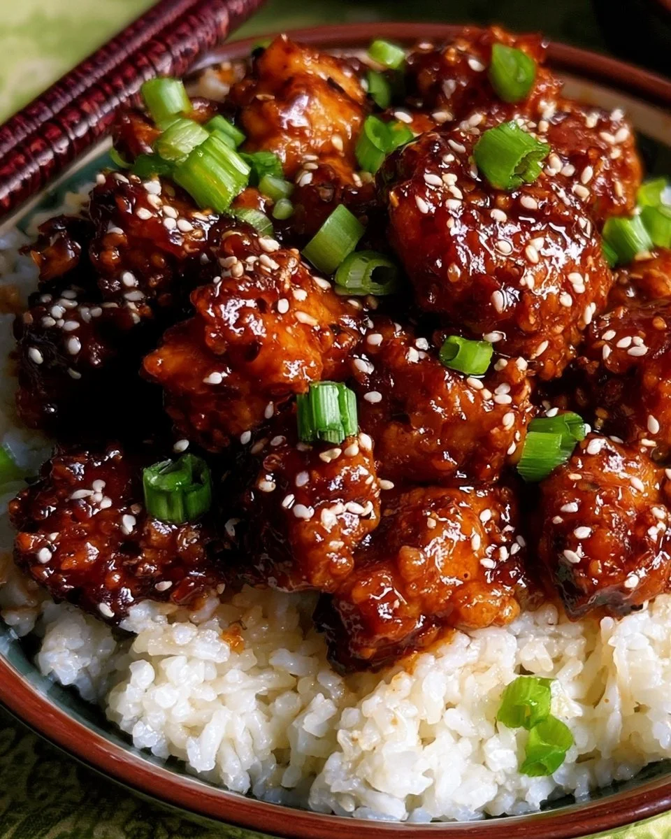 Delicious Air Fryer Sesame Chicken served on a plate, garnished with sesame seeds.