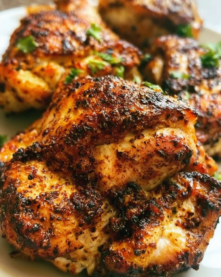 Air fryer boneless chicken thighs served with vegetables on a plate