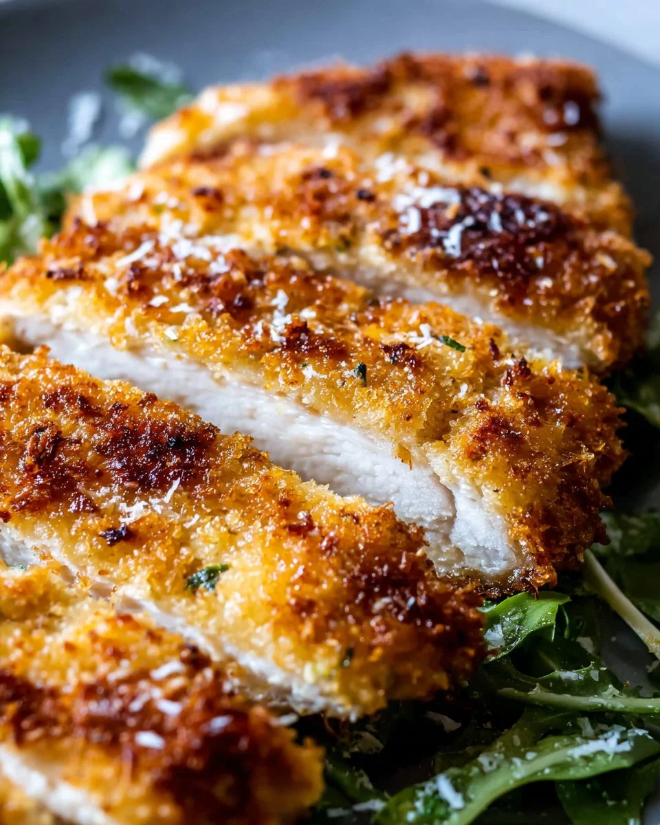Crispy air fryer breaded chicken breast served on a plate
