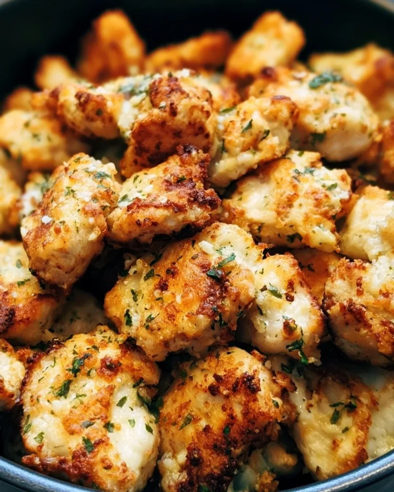 Crispy garlic parmesan chicken bites cooked in an air fryer