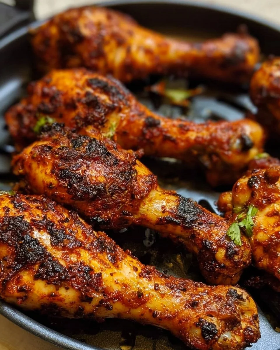 Crispy air fryer chicken drumsticks ready to serve