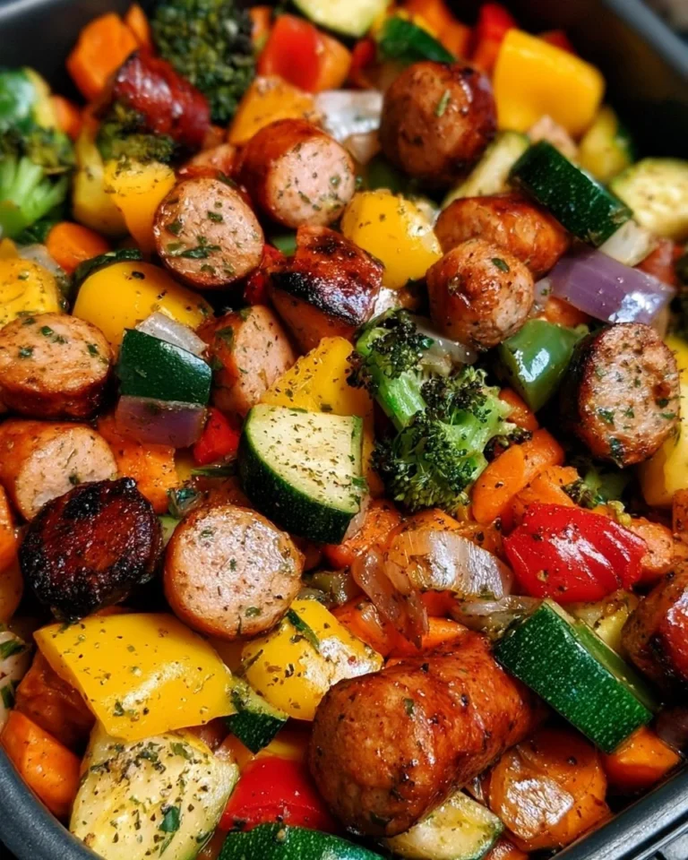 Air Fryer Chicken Sausage served with mixed vegetables for a healthy meal