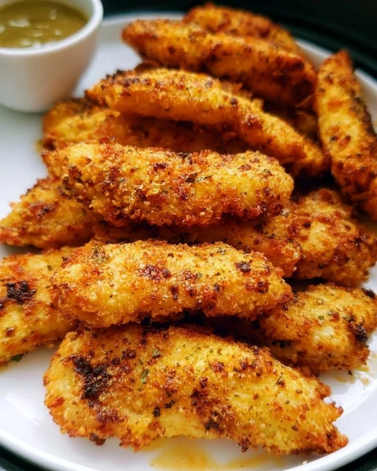 Crispy and juicy air fryer chicken tenders on a plate