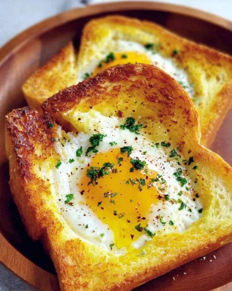Delicious Air Fryer Egg Toast served on a plate with fresh herbs
