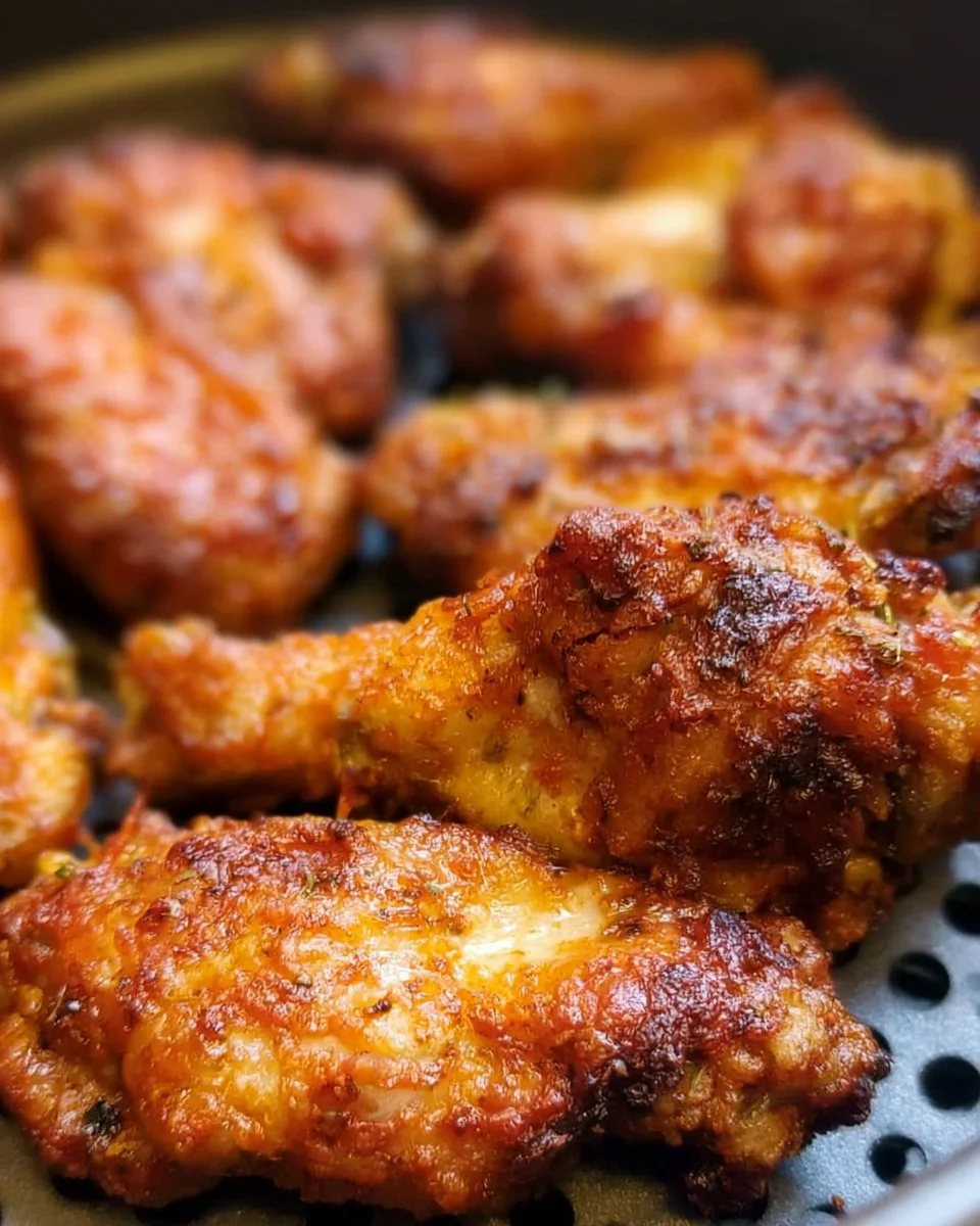 Delicious air fryer frozen chicken wings served on a plate