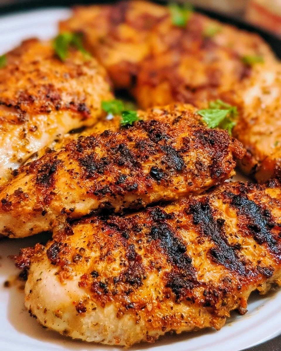Juicy air fryer grilled chicken served with vegetables