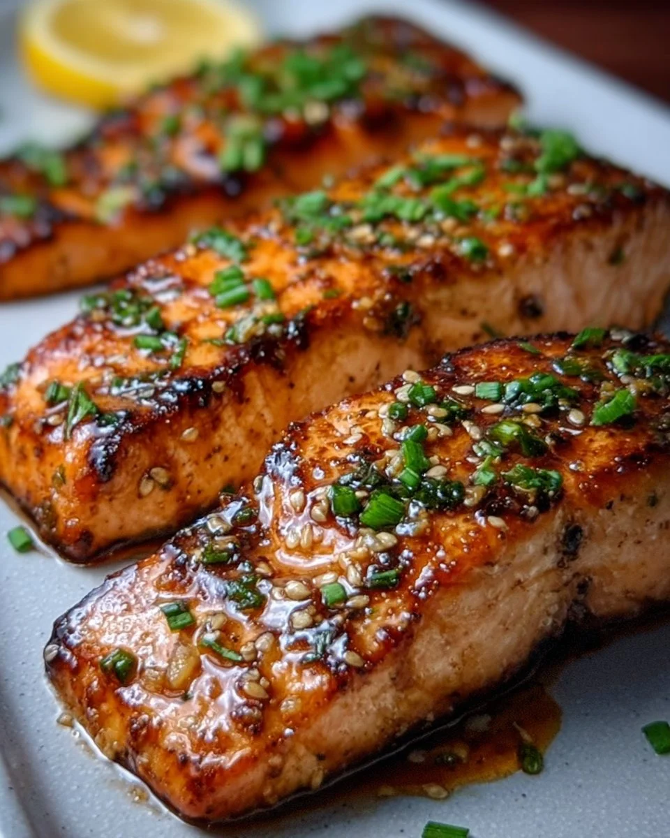 Air Fryer Honey Garlic Salmon dish served with vegetables on a plate