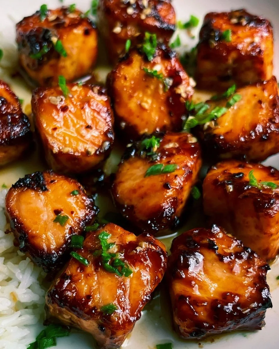 Delicious Air Fryer Honey Garlic Salmon Bites on a plate