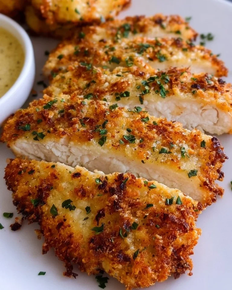 Air Fryer Parmesan Crusted Chicken served on a plate with herbs