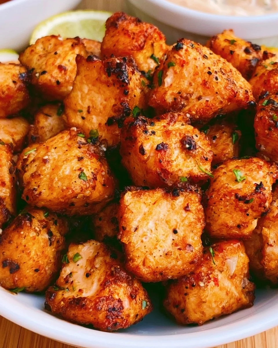 Delicious air fryer salmon bites served on a plate