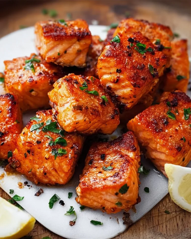 Delicious Air Fryer Salmon Bites served on a plate