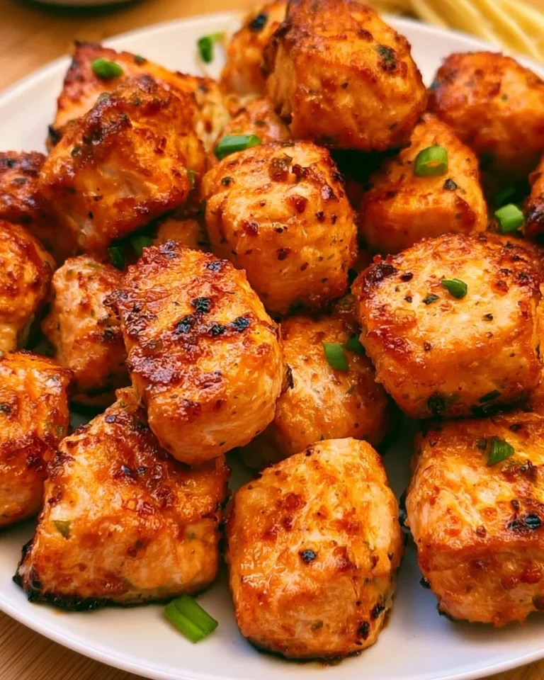 Crispy air fryer salmon bites served on a plate