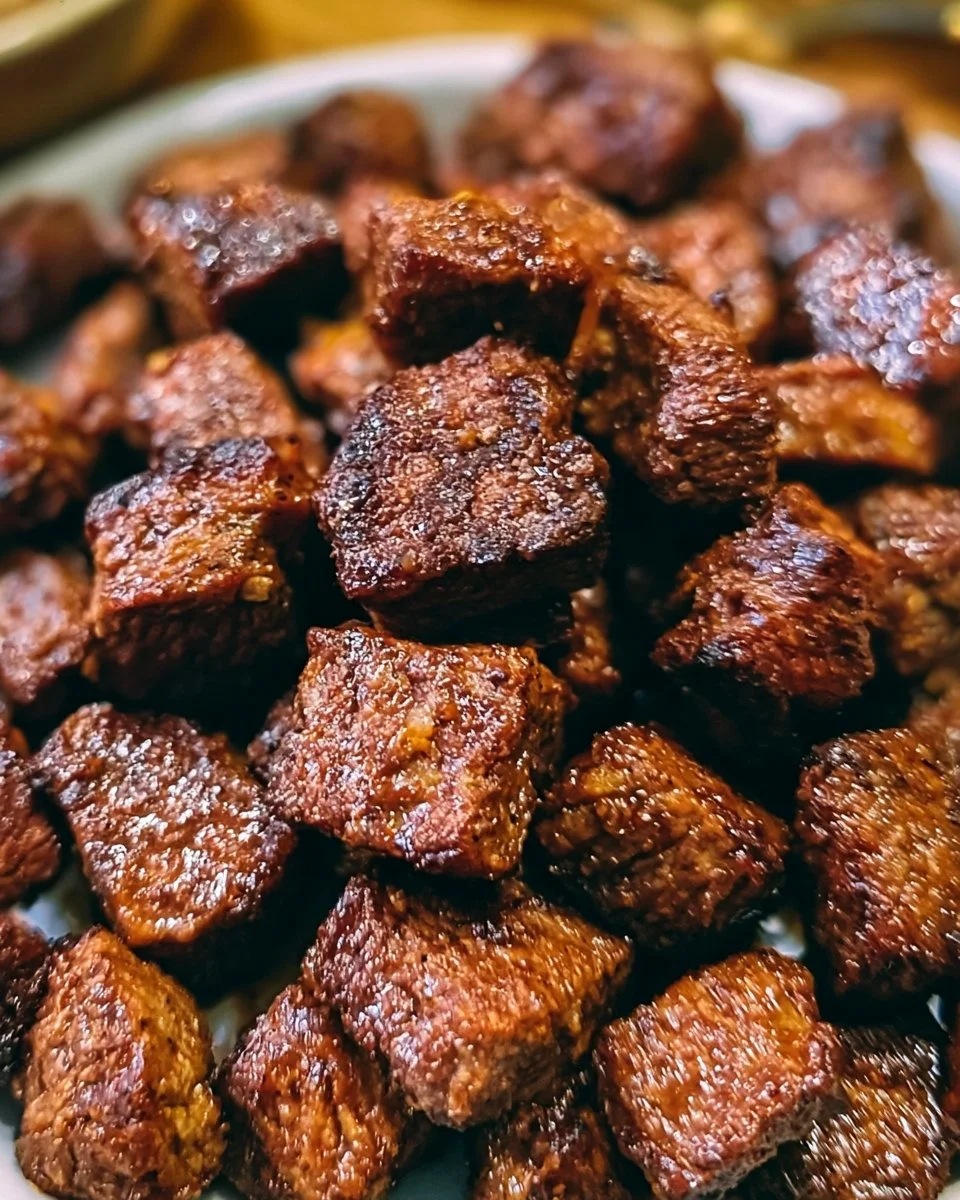 Crispy air fryer steak bites served with dipping sauce