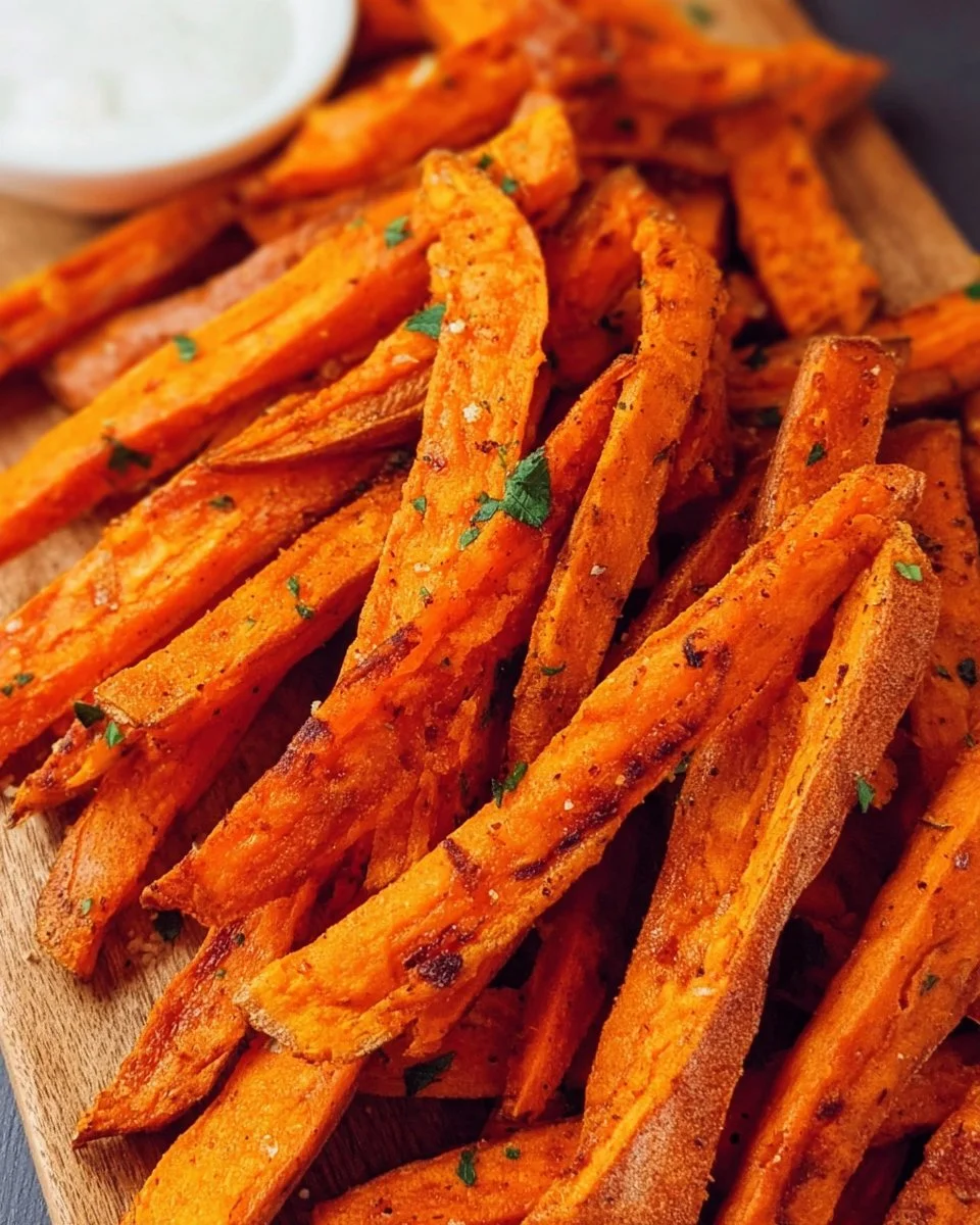Delicious air fryer sweet potato fries on a platter