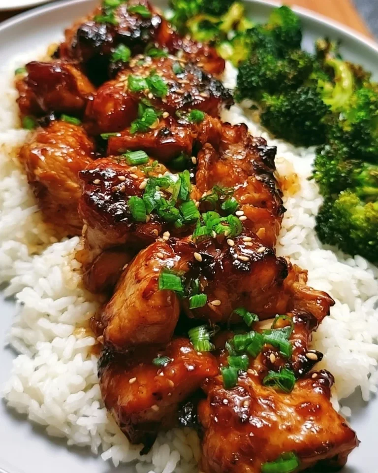 Air Fryer Teriyaki Chicken served on a plate with rice and vegetables.